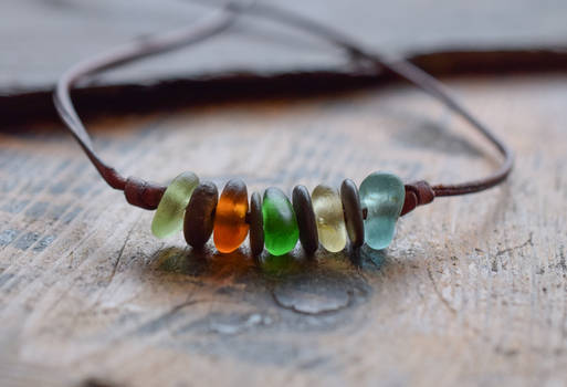 Men's Sea Glass and Pebble Necklace