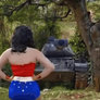 Wonder Woman cosplayer easily stops a tank