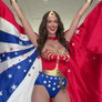 Wonder Woman wearing the wonder cape is wonderful