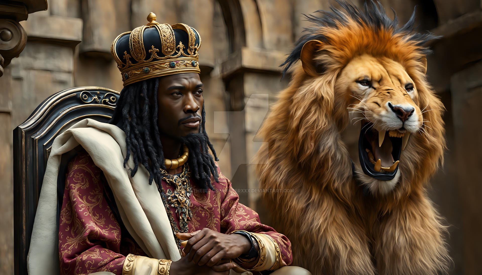 African King Roderick A mean looking African American king sitting on hi by ...