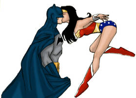 Batman and Wonder Woman smooch