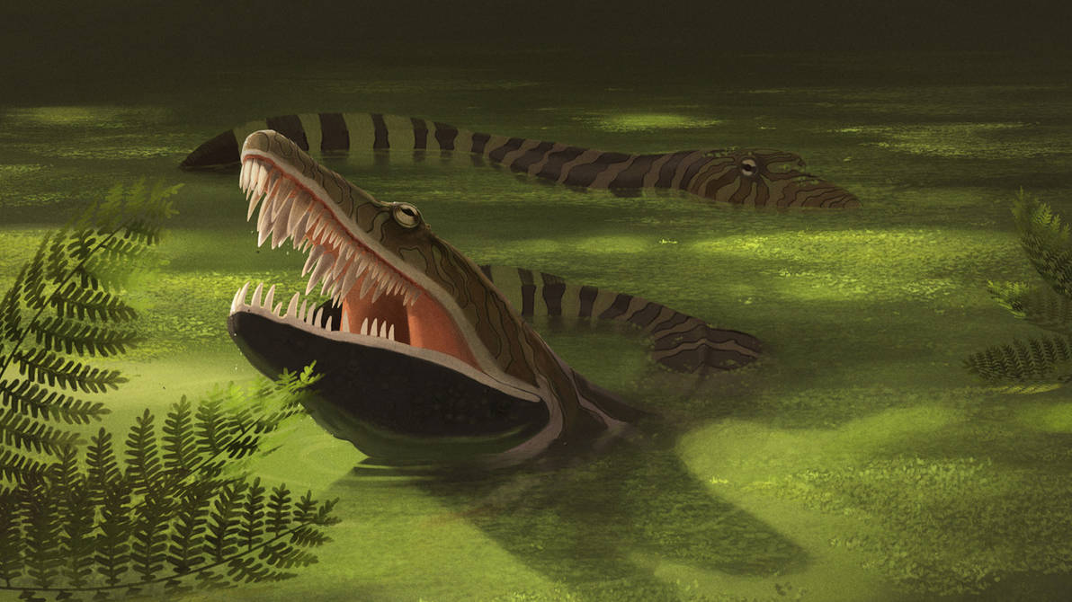 Ихтиозавры стегоцефалы. Палеозойская Эра стегоцефалы. Anthracosaurus. Каменноугольный период палеозойской эры. Палеоарт 2022.
