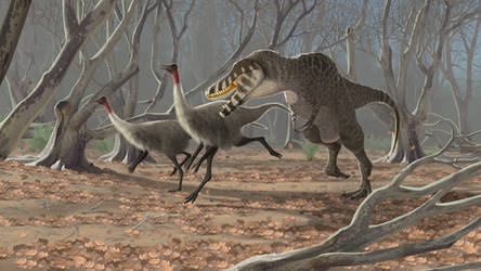 Tarbosaurus and Gallimimus