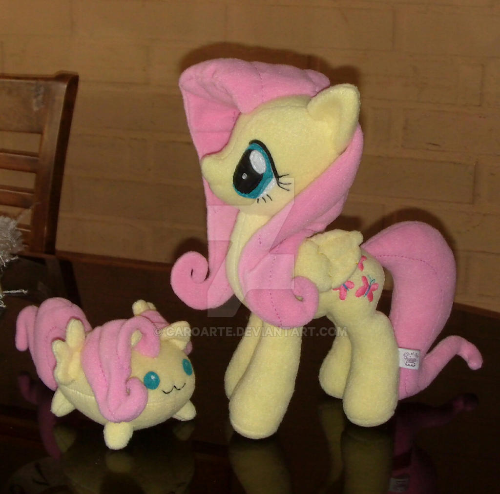 Fluttershy and chubby fluttershy plushies