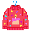Mabel's Sweater-cake with a lit candle and confett