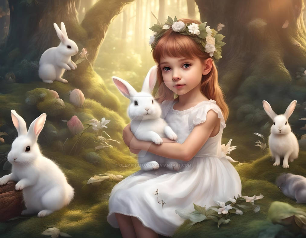 Fictional Rabbit Girls Small girl in white dress with rabbits by OlhaPhotoArt on DeviantArt