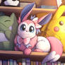 Fairy-Type Eevee, just chilling on the shelf.