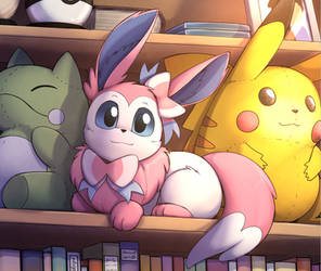 Fairy-Type Eevee, just chilling on the shelf.