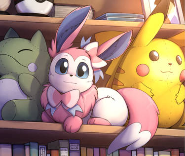 Fairy-Type Eevee, just chilling on the shelf.