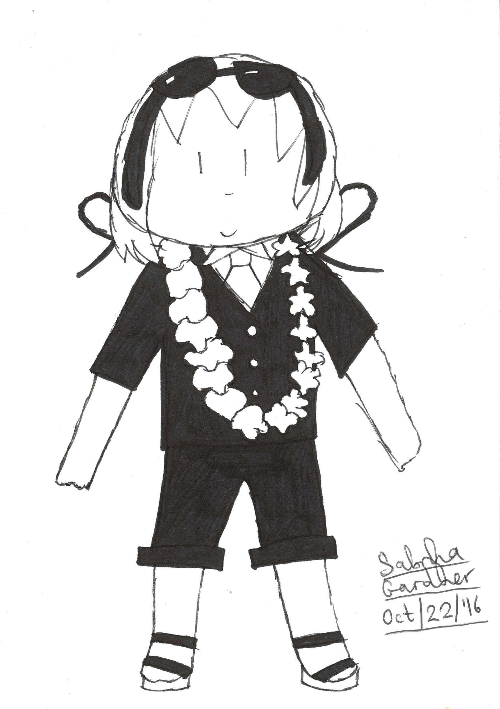 Jollimore Wearing a Lei - Ink Doodle