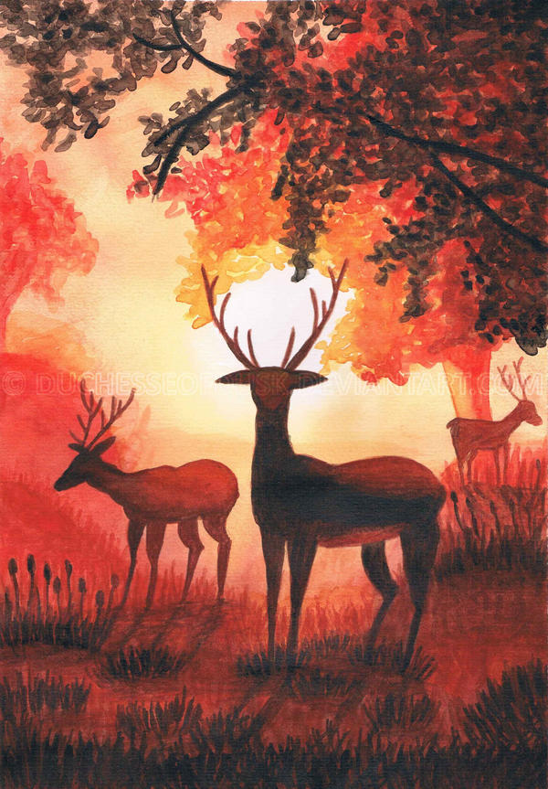 Autumn Deers by DuchesseOfDusk
