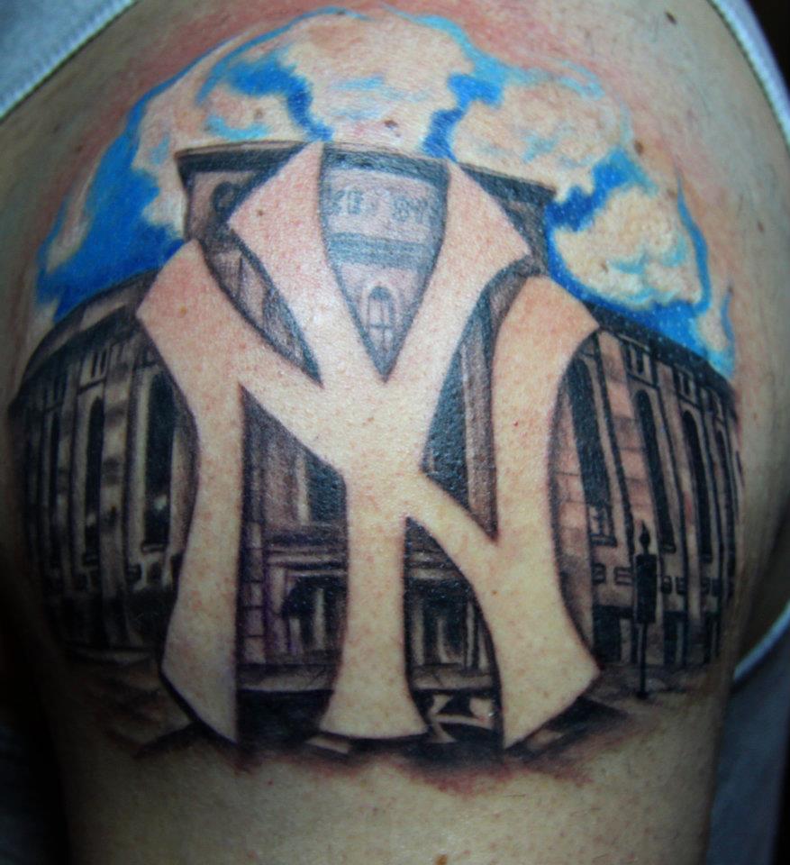 new york skyline tattoo sleeve with yankees logo｜TikTok Search