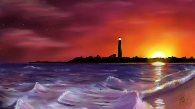 Cape May Lighthouse at sunset - Digital Painting