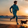 BeachRunSunriseBoyjogging suitDog