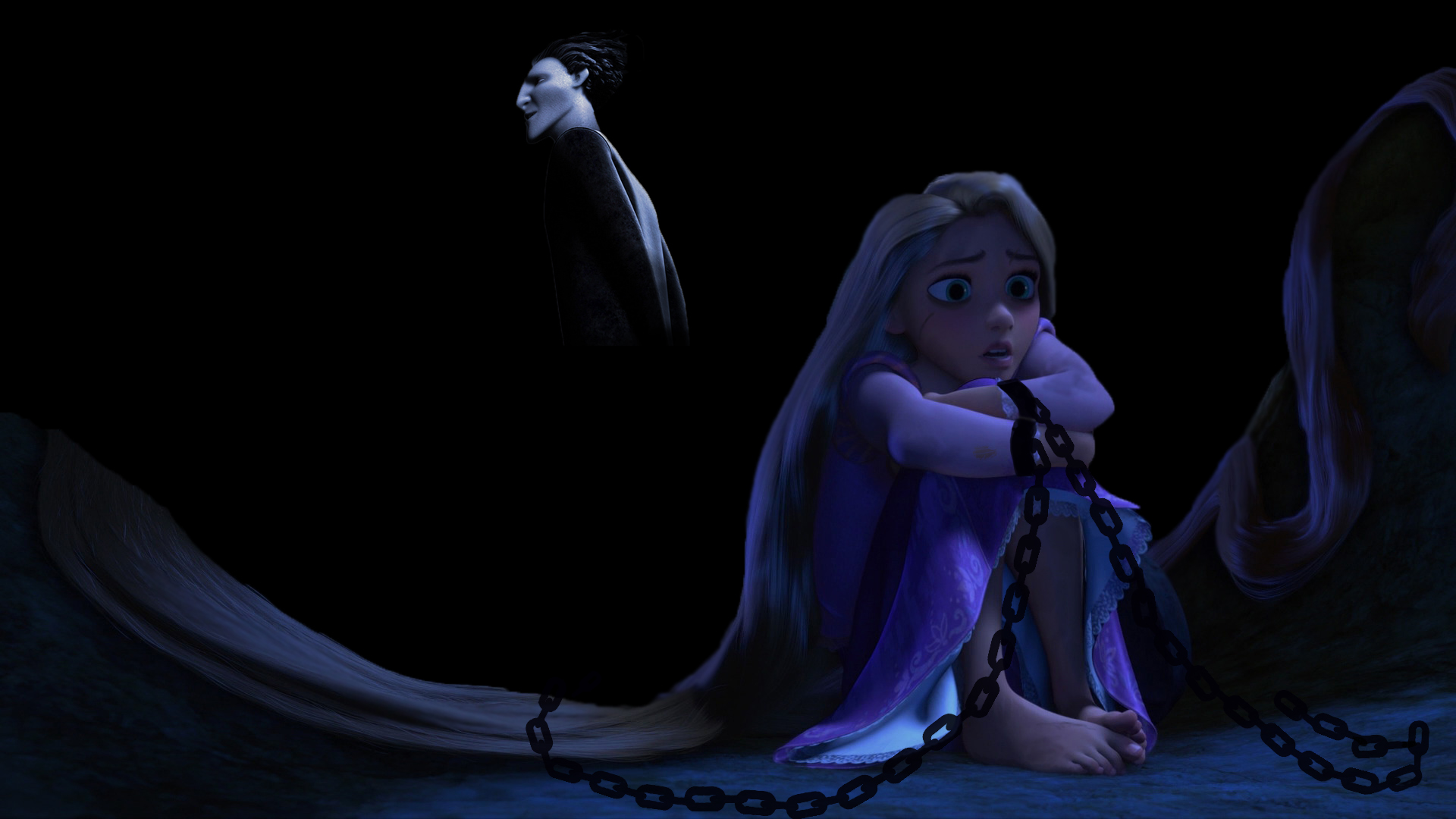 Rapunzel trapped in pitchs lair