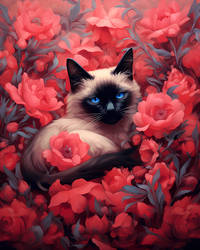 Red Flowers Cat