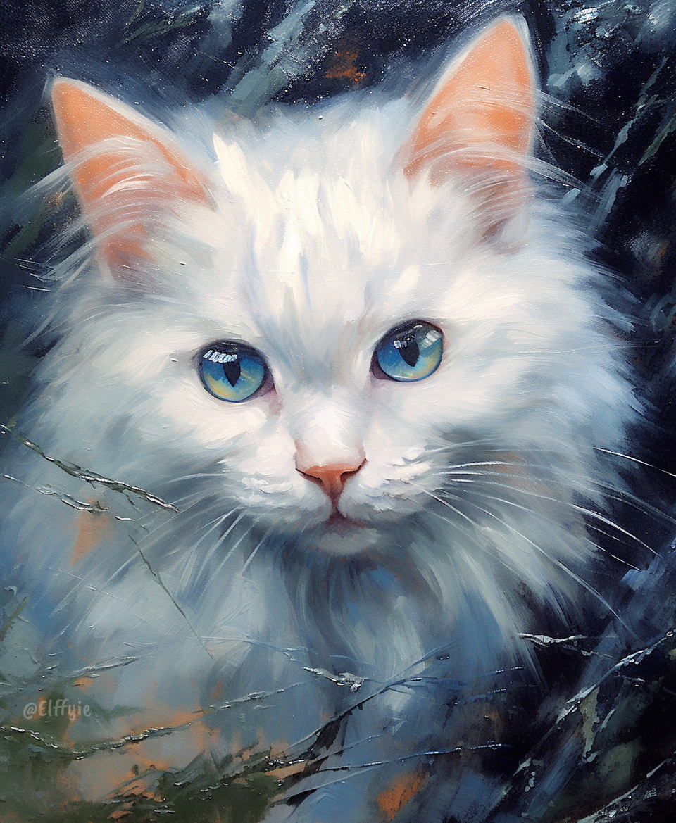 White online cat painting