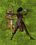 Woman Versus Leopard, in Color by TyrannoNinja