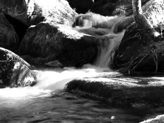 black and white river flow