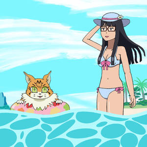 Meiko and Meicoomon at the beach