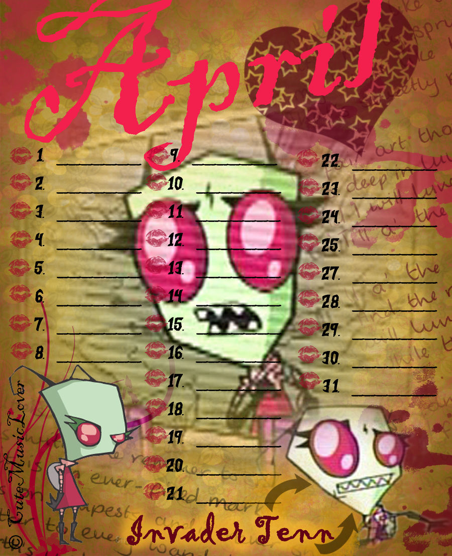 INVADER ZIM CALENDAR - April - Invader Tenn