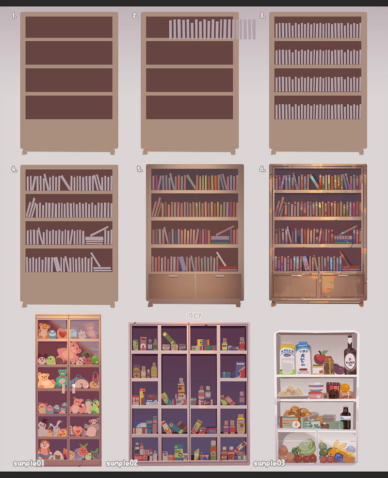 Learn How to Draw a Book Shelf (Furniture) Step by Step : Drawing