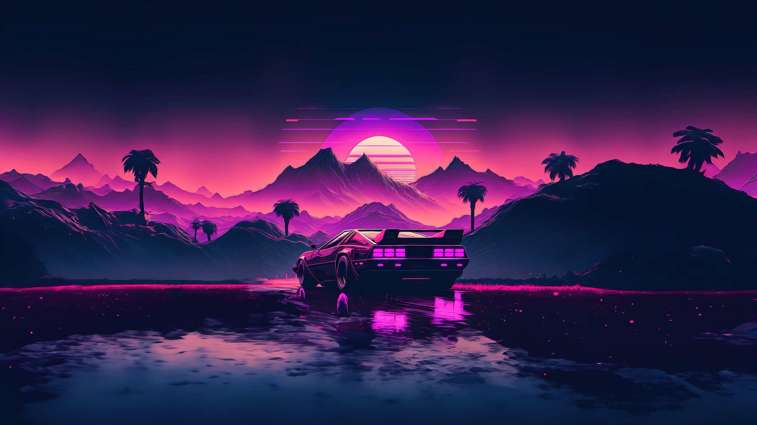 Sports-car-mountains-retrowave-synthwave-2k-wallpa
