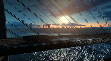 [ETS2] Sunrise beyond the bridge