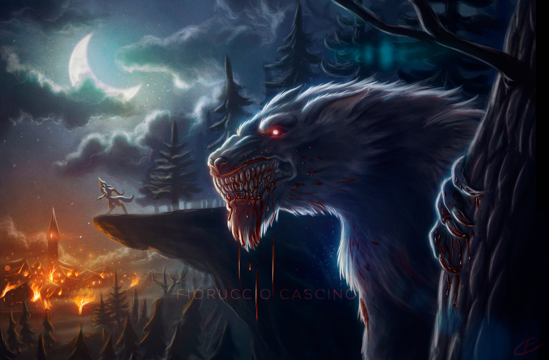 Werewolves near burning Village