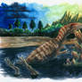 Allosaurus in tarry pit