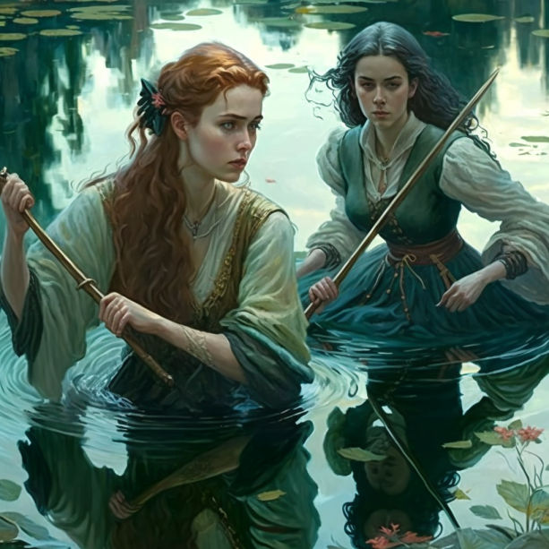 Women in a Pond with Swords by ObsidianPlanet on DeviantArt