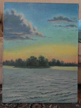 Lake In Evening Painting