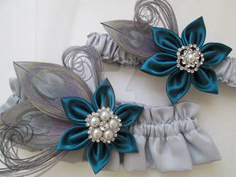 Silver and Teal Wedding Kanzashi