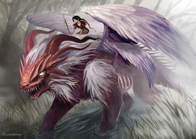 Amazon and her Dragon beast