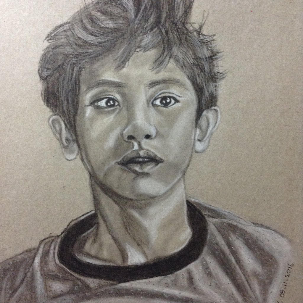 Charcoal/soft pastel portrait of Chanyeol