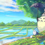 Totoro in the spring rice field