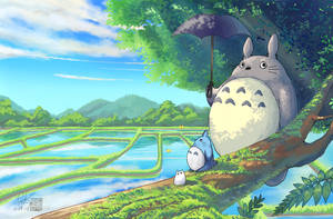 Totoro in the spring rice field