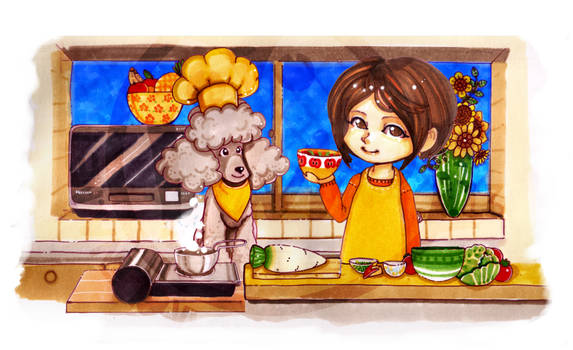 Comission: Cooking with dog