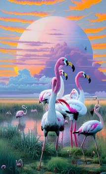 pink flamingo at sunset in the Camargue landscape