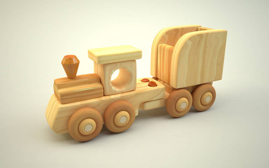 D toys. Деревянный паровозик. Модель детской игрушки. Паровоз из дерева. 3d модель деревянной игрушки.