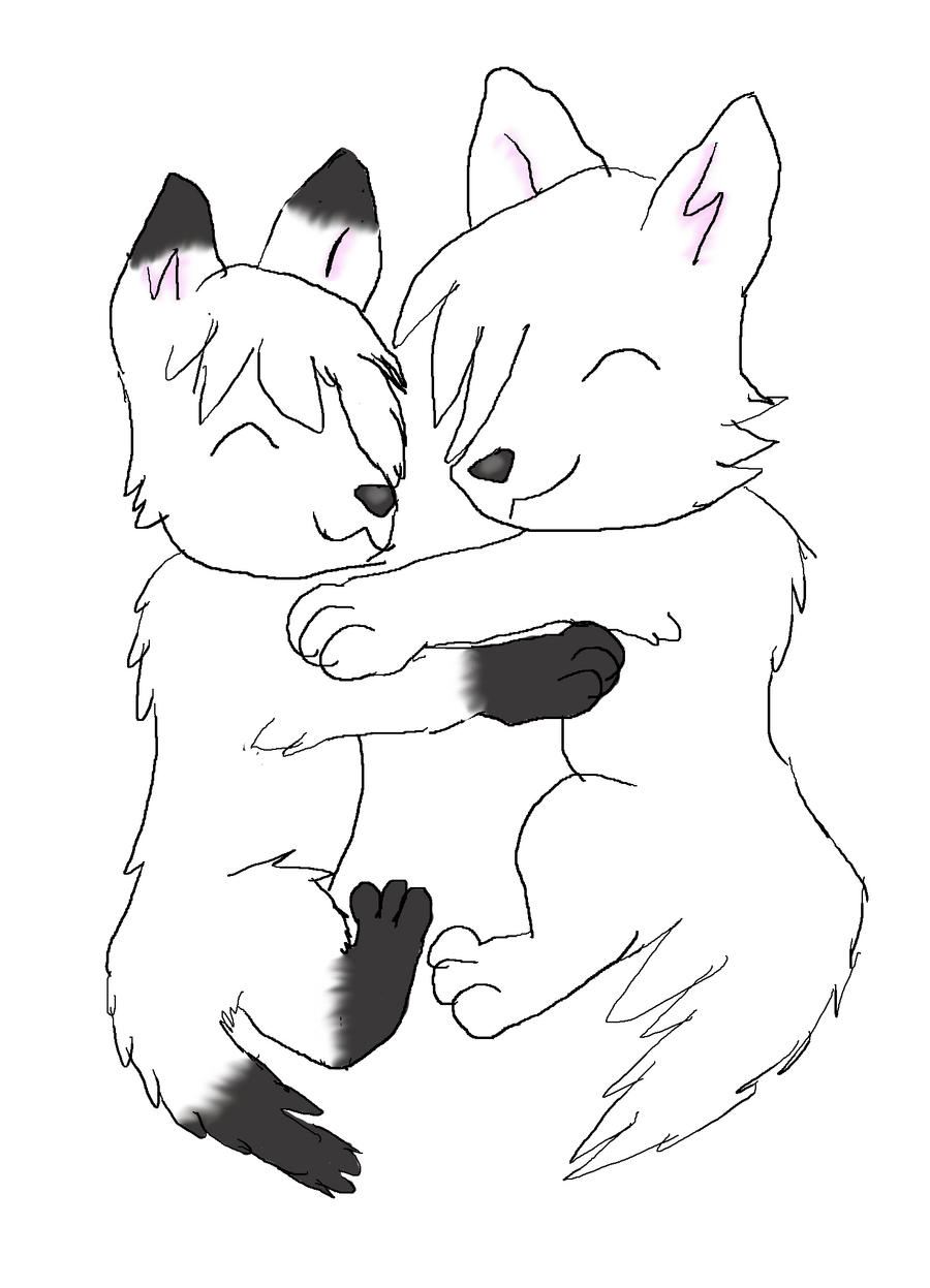Fox and Wolf Hug by KayaraW on DeviantArt