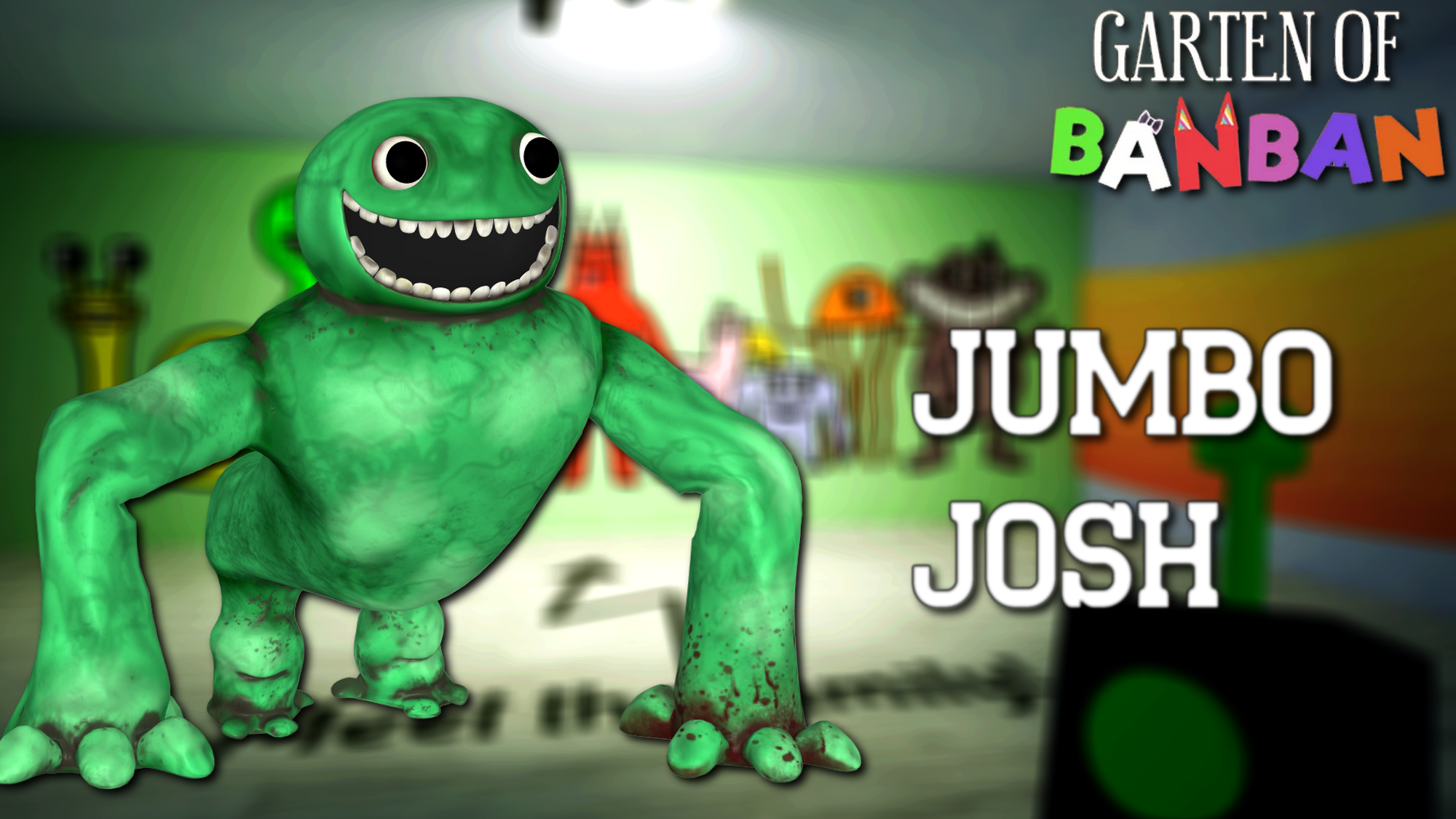Jumbo Josh. Garten of Banban character. Horror games 2023. Green