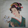 Cross-stitch WIP: Green Geisha