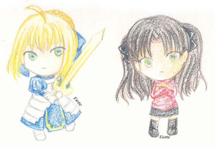 Saber Vs Rin SD: Saber and Rin by eiotte on DeviantArt