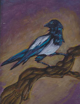 Magpie painted on a roof slate