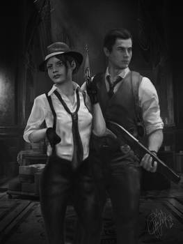 Resident Evil 2 Remake- Claire and Leon - Noir bnw