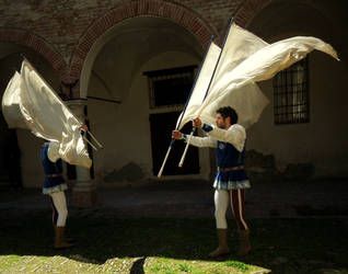 medieval costumes and flags