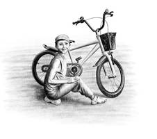 Boy dealing with his bike