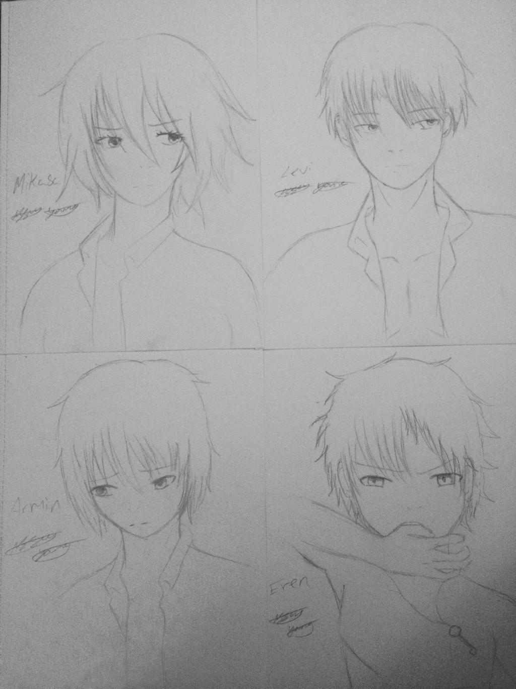 Mikasa, Levi, Armin and Eren WIP