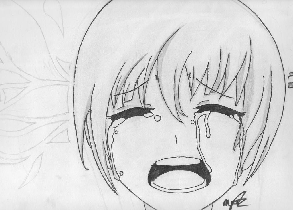 crying anime girl lineart